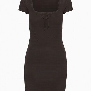 Aritzia Wilfred Black Reception Mini Dress Size M Scalloped Shirt Sleeve Knit